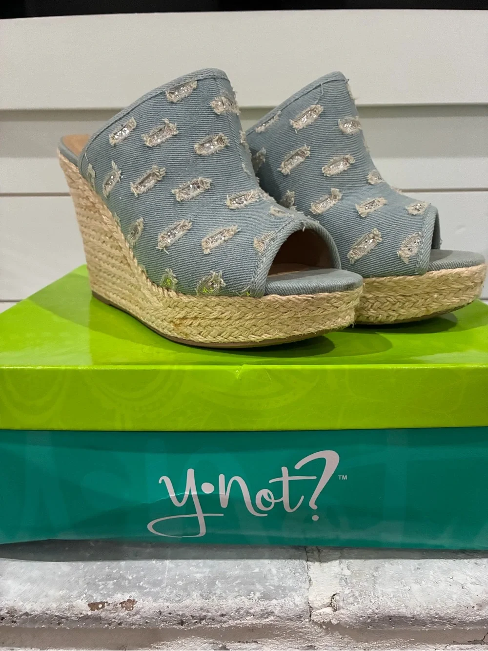 Dollcake Light Blue Denim Sequin Espadrille Wedge